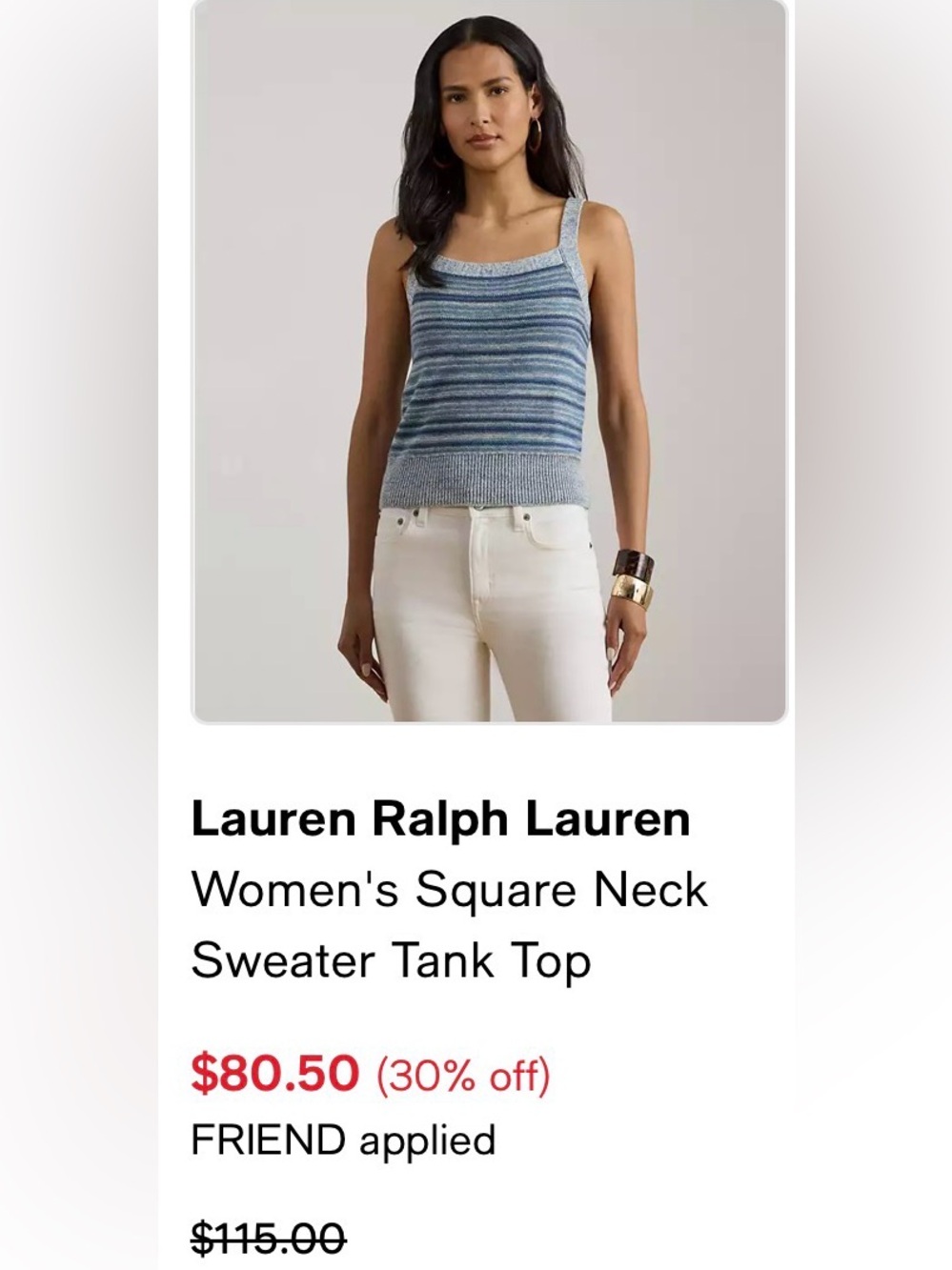 Lauren Ralph Lauren Blue Multi-Stripe Knit Linen Blend Tank Top Size 2X - Picture 12 of 12